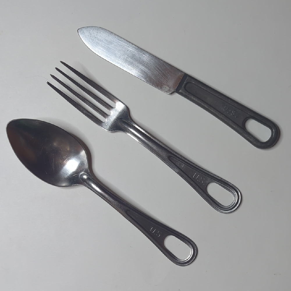 U.S. Army Military Korean Mess Kit Utensils Knife, Fork & Spoon 1952